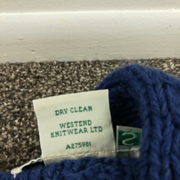 Aran Crafts Sweater Wool Cable Knit Cardigan Crossover Neck Blue Womens Small - Picture 5 of 9